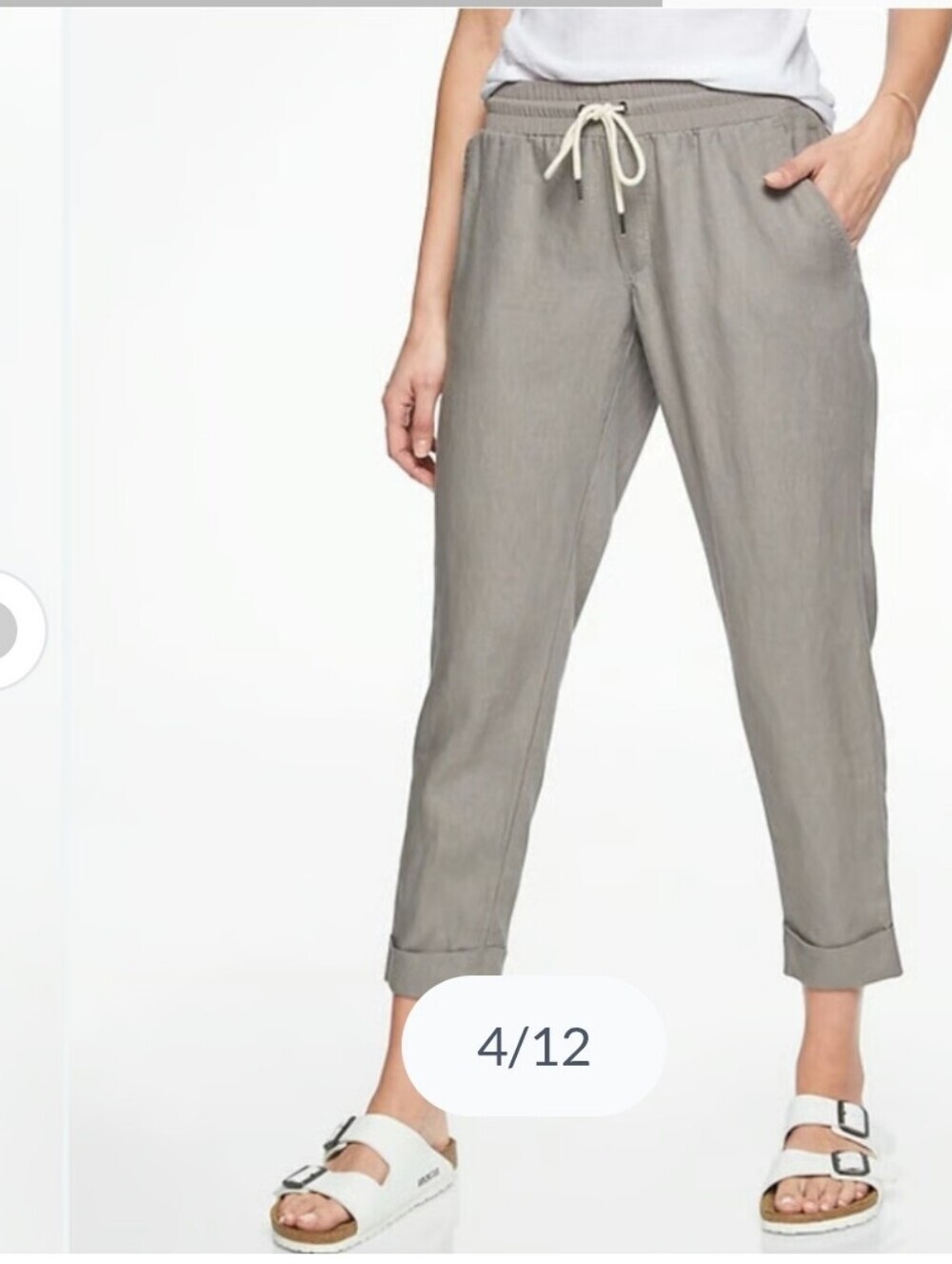 Athleta Cropped Drawstring Linen-Blend Pants in Taupe